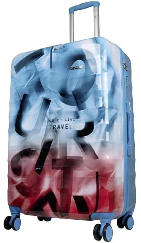 Warenhandel König Hartschalen Koffer Trolley Revona Blau Pink mit tollem Print Motiv und Dehnfalte, Größe XL