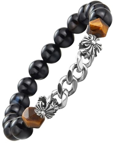 Dazylleco Bracciale Uomo Perline 8MM Bracciale Elastico con Perline Turchese Nero Gioielli Fatti a Mano Regali Compleanno per Uomo(24018)