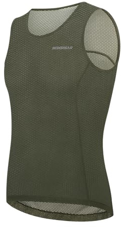 BERGRISAR Mesh Cycling Base Layer Men Sleeveless Cycling Vest Anti-Sweat Quick Dry Bike Running Gym Undershirt Olive-Green X-Large