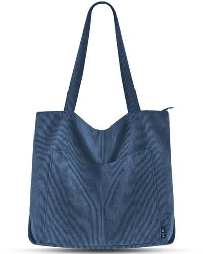 Prite Handtasche Damen Tote Bag Shopper Groß Umhängetasche Cord Beuteltasche Stofftasche für College Schule Arbeit Reisen Einkaufen