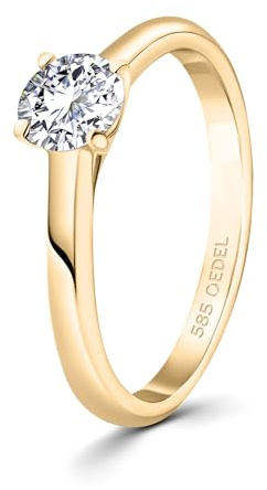 EDELIND Diamant Verlobungsring Damen Gold 585 - Diamantring 0.5 Ct GIA-zertifiziert aus Gelbgold - Ringgröße 49 (15.6) - mit Geschenkbox - Symbol der Liebe