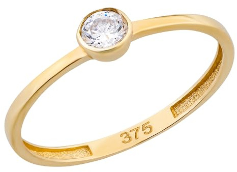 Ardeo Aurum Damen Goldring aus 375 Gold mit Zirkonia Stein Solitär Zargenfassung Verlobungsring Gelbgold Größe 58