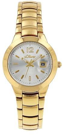 s.Oliver Armbanduhr Damen Quarzuhr Analog, mit Alloy Armband, Gold, 3 bar Wasserdicht, Kommt in Uhren Geschenk Box, 2038590