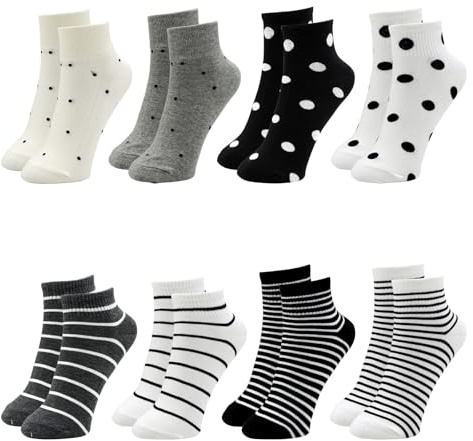 Soleeya 8 Paia Calzini Donna Corti con Righe Pois, Multicolori Calzini Corti Donna Cotone 34-39 Traspirante Sportive Calze Donna Corte, Morbido Corti Calzini Ragazza da Tempo Libero, Sport, Fitness