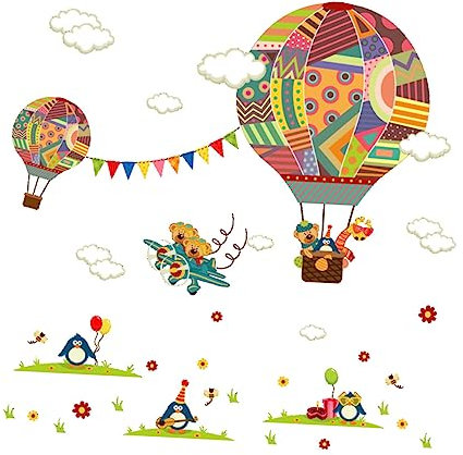ibasenice Wandtattoo Heißluftballon Für Kinderzimmer Abnehmbare Wandsticker Für Schlafzimmer Kindergarten Und Spielzimmer Einfache Anwendung Und Wasserfest Selbstklebend