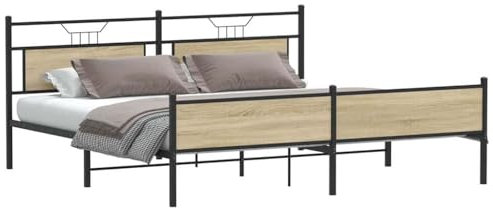vidaXL Sängram utan madrass metall sonoma-ek 200x200 cm