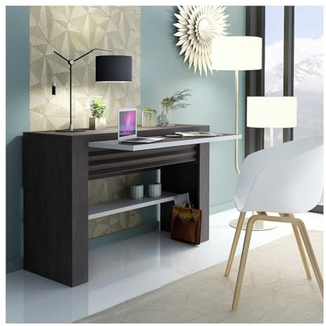 Tousmesmeubles Console Bureau Wengé/Blanc laqué - EVOLENE - L 120 x l 45 x H 80 cm - Neuf