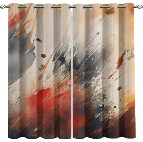 Kinder Gardinen Kinderzimmer Junge Mädchen Blickdicht Weiß-Rotes Kunst-Graffiti 140X160Cm 2Er Set Verdunkelungsvorhang Thermovorhang Hitzeschutz Vorhänge Wohnzimmer Schlafzimmer Vorhänge Mit Ösen