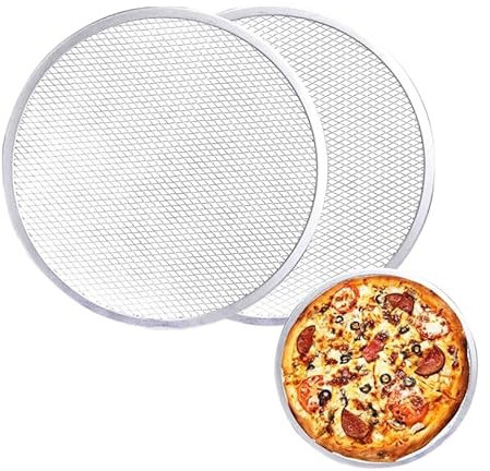 DYUEE Lot de 2 plaques à pizza rondes en aluminium de 30,5 cm avec trou et bord sans couture pour la pâtisserie, la maison, la cuisine, le restaurant