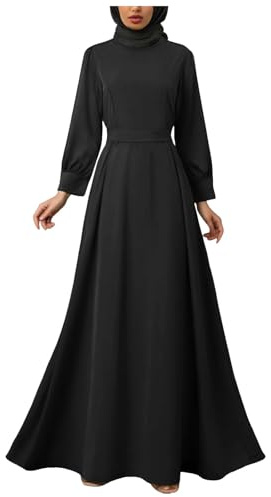 Amxleh Damen Muslimische Kleider Schwarz Gebetskleidung Dubai Einfarbig Abaya Jilbab für Ramadan Vintage Ganzkörper Lang Mubarak Kaftan Damen Kleid Elegant Islamische Gebetskleid