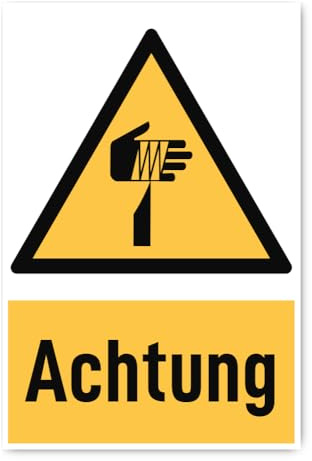 Aufkleber: 300x200 mm, 1 Stück - Signalwort Achtung vor spitzem Gegenstand - Warnzeichen mit Text (deutsch) (gelb/schwarz) - hochkant - W022 - DIN EN ISO 7010 / ASR A1.3