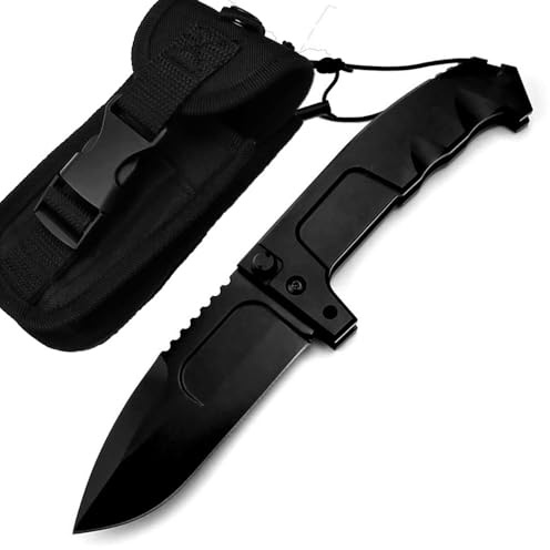 Joa Taschenmesser Alu Klappmesser Große Tanto Messer Stahl N690, Schwarz Aluminiumlegierung, Outdoor Messer Survival, Praktische EDC Messer Jagdmesser, Camper Scharfes Einhandmesser mit Scheide