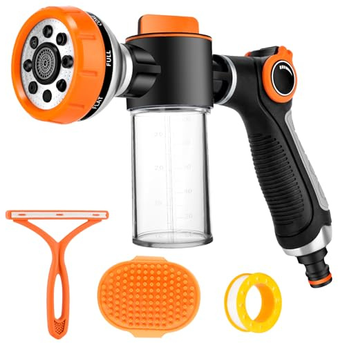 VEEVIIY Dog Wash Hose Attachment, Garden Hose Nozzle Sprayer with Soap Dispenser, 8 Patterns High Pressure Water Hose Spray Nozzles for Watering Plants, Car Washes, Pet Showers