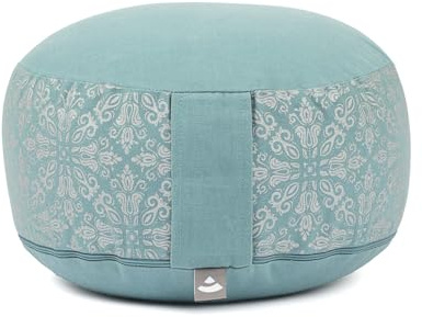Bodhi Meditationskissen Rondo Ø 33 cm | Maharaja Collection | Yogakissen mit abnehmbarem und waschbarem Bezug aus 100% Baumwolle | Bodensitzkissen mit Kapok-Füllung | RAJA, Mineral Blue/Silber