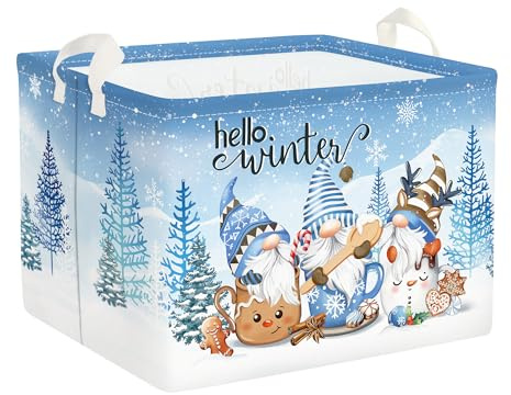 Clastyle Winter Kinder Wäschekorb mit Henkel Schneeflocke Kleidung Spielzeug Aufbewahrungskorb Jungen Mädchen Aufbewahrungsbox für Babyzimmer Bad,Blauer Gnom,40 * 30 * 30 cm