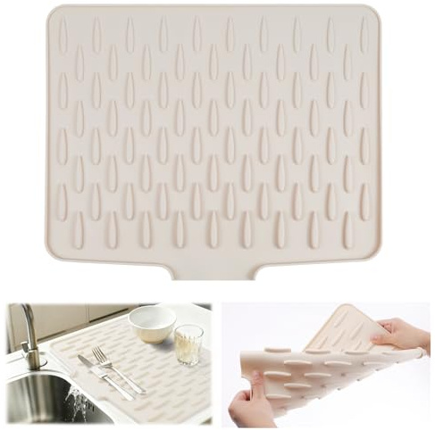 Vicloon Silicone Draining Mat, Heat-Resistant Silicone Mat Dish Drying Mats, No-Spill Silicones Worktop Saver, Silicones Drying Mats, Non-Slip Kitchen Sink Drainer for Counter, Sink, Table, Milky