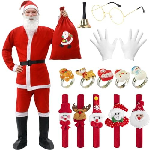 Joyesplay Costume de Père Noël pour Homme Costume de Père Noël pour Adultes, Costume de Saint-Nicolas avec Veste et Pantalon, Ensemble Cosplay pour Fête de Noël (Rouge 1)