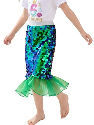 Miipat Flickkjol, paljetter, barn, sjöjungfrukjolar med foder med elastisk midja, glitter, sjöjungfrustjärtkjol, för liten flicka, födelsedag, strandfest, Färg: grön, 4-5 �r
