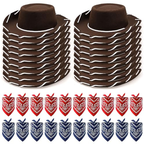 Kaxtde 36er-Set Cowboy Hut Set, Cowboyhut Set Damen Herren mit Bandanas, Cowboyhüte Kostüm Zubehör mit Verstellbarer, Cowgirl Hat für Karneval Fasching Mottopartys Reitpferde