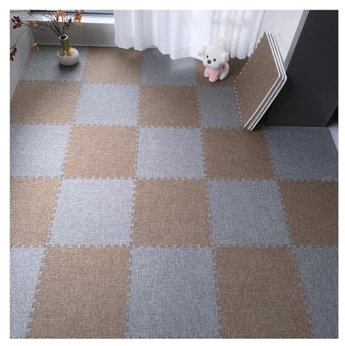 Alfombra de juego de 10 piezas de espuma entrelazadas, cuadradas, alfombra de juego de rompecabezas, alfombra de yoga suave para el suelo del dormitorio, 12 x 12 pulgadas (gris oscuro + café)