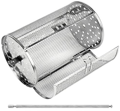 Rotisserie Basket for Grill & Oven, Rotating Stainless Steel Rotisserie Basket for Smoking Meat, Roasting Nut, and BBQ Accessories.