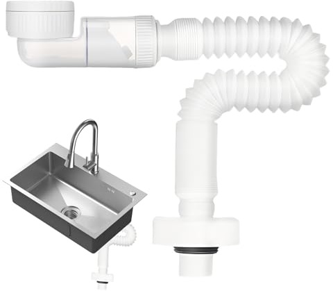 1/4 Zoll Siphon, Raumsparsiphon 360° Einstellbarer Syphon Waschbecken Flexibler Ablaufschlauch, Abflussrohr mit Geruchsverschluss Austauschbarer Abwasserrohr, Siphon Waschmaschine Küchenspüle