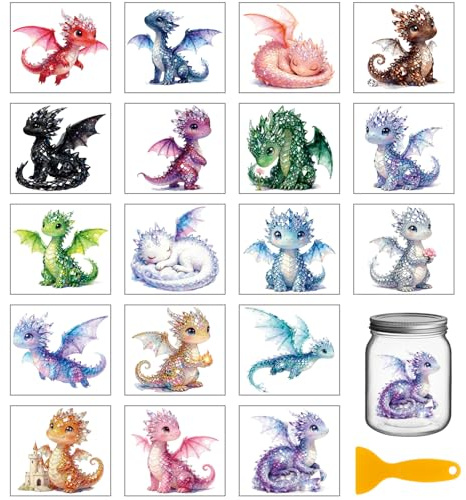 GLOBLELAND 18 Blatt Kristall Drachen Rub On Sticker Cartoon Tieren 10x9cm Transferaufkleber Traumhafter Drache UV DTF Cup Transfer Aufkleber Möbel Glas Holz Fotoalbum DIY Deko Scrapbooking Home