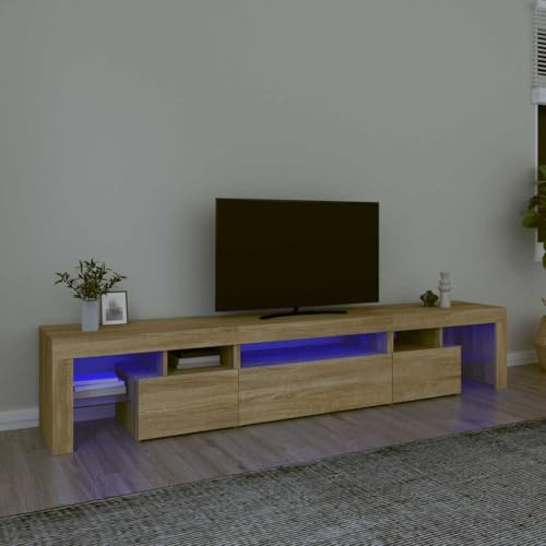 YNGBHFNOP Meuble TV Moderne avec Eclairage LED RGB, Bois d'Ingénierie Chêne Sonoma, 215 cm Largeur, Espace de Rangement Ample pour Salon et Salle de Séjour, Design Tendence et Pratique