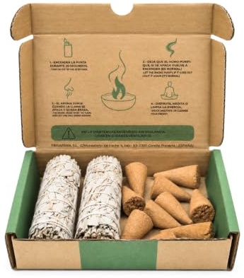 SALVIA | Naturlig hemrening med vit salvia | Rökelseset 12 st för meditation och energibalans | Salviabunt 2 st + Palo Santo-koner 10 st