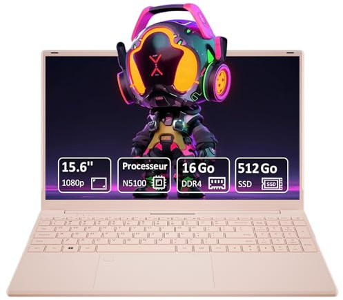 Pryloxen Ordinateur Portable Ultra-Fin 15,6,Processeur N5100 (2,8 GHz), 16 Go de RAM, 512 Go SSD, 1920x1080 FHD, 6000 mAh, WiFi Double Bande, Bluetooth 4.2, Webcam, 1,6 kg Léger