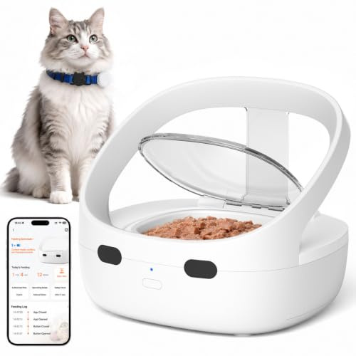 Distributeur Croquettes Chat Automatique RFID, Anti-Vol Entre Chats | Foyers multi-chats, aide à respecter un régime spécifique et à gérer le surpoids, pâtée et croquettes, 2 blocs réfrigérants