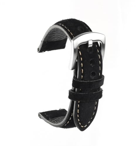 sjniosn 20 mm klockarmband i mockaläder 18 mm 19 mm 22 mm band Vintage handgjorda klockarmband Gråbruna Ersättningsbälten for klocktillbehör(Black,22mm)