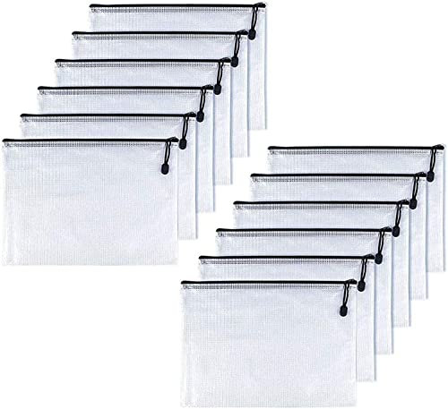 Oaimyy Dokumententasche B412 Stück Dokumententaschen mit Reißverschluss, Mesh-Kunststoff-Reißverschlusstaschen für Dokument, Büro, Schule, Papier, Dokumente, Hausaufgaben, Kosmetik(Schwarz)