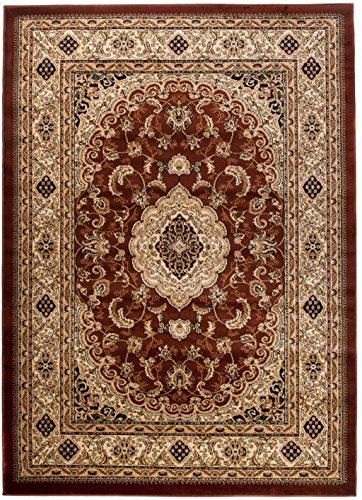Carpeto Teppich Flur 140x190cm Braun Klassisch Traditionell Weich Dekorativ | Teppich für Eingangsbereich Küche Büro Wohnzimmer Schlafzimmer Pflegeleicht Fußbodenheizungsgeeignet Mittelflor Synthetisch