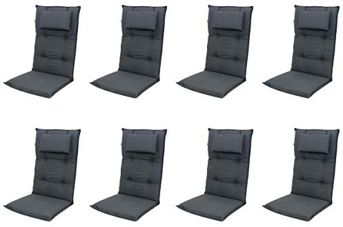 Doppler 8 x 8 cm Luxus Hochlehner Auflage mit Kopfkissen 940, Uni anthrazit, Made IN Europe