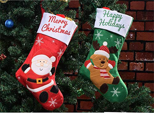 MUXItrade 2er Set Filz-Nikolausstiefel zum Befüllen und Aufhängen - Nikolaus-Strumpf - rot/weiß/grün mit weihnachtlicher Stickerei