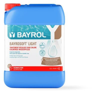 BAYROL Bayrosoft Light 20 L - Flüssiges Multifunktionsmittel auf Basis von Aktivsauerstoff für die Oxidation, Algenverhütung und Trübungsentfernung. Komplettpflege für automatische Dosiersysteme. | Auf Basis von Aktivsauerstoff, Oxidation, Algenverhütung, Trübungsentfernung, Für automatische Dosiersysteme