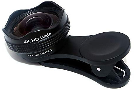 NUZAMAS Kit d'objectifs 2 en 1 pour téléphone portable, objectif d'appareil photo à clipser, objectif macro 15x + objectif grand angle 120°,4K HD pour téléphone portable avec clip pour smartphones