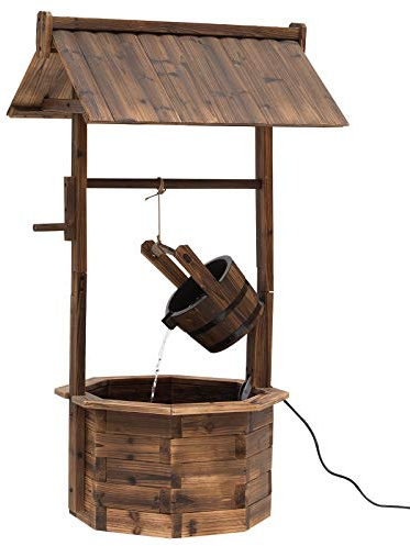 Outsunny Springbrunnen aus Holz Outdoor Gartenbrunnen mit plätscherndem Wasser Dekorationsbecken Ornamenten Pumpe Wasserspiel Terrassenbrunnen für Garten Terrasse Rasen 68 x 57 x 118 cm Braun