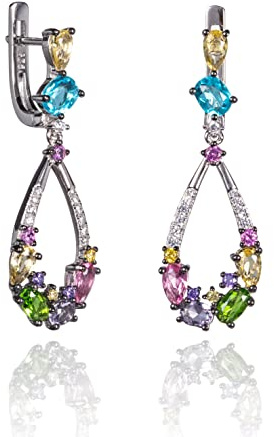 Namana Bunte Tropfenohrringe für Damen. Lange Ohrringe aus 925er Sterlingsilber für Frauen mit mehrfarbigen Steinen und Zirkonia-Edelsteinen. Bunte hängende Ohrringe in Sterling Silber