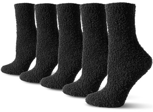 TOCONFFON Kuschelsocken Damen Flauschige Socken Bettsocken Schlafsocken Hausschuhsocken Plüsch Winter Warme Socken 36-42 (Schwarz 5 Paar)