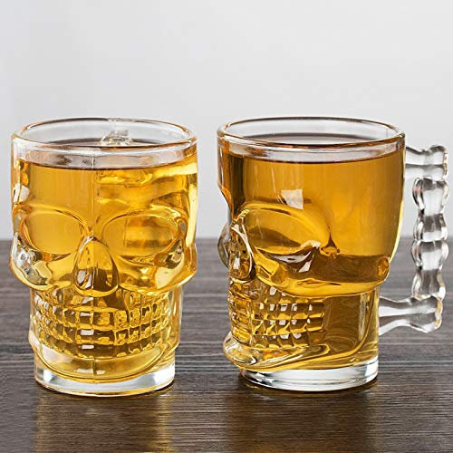 2 piezas de calavera de cerveza de vidrio con asa,jarra de cerveza espesa,jarras de súper personalidad,taza de jugo espesado,para bar KTV taza de cerveza de vidrio con personalidad creativa (500 ml)