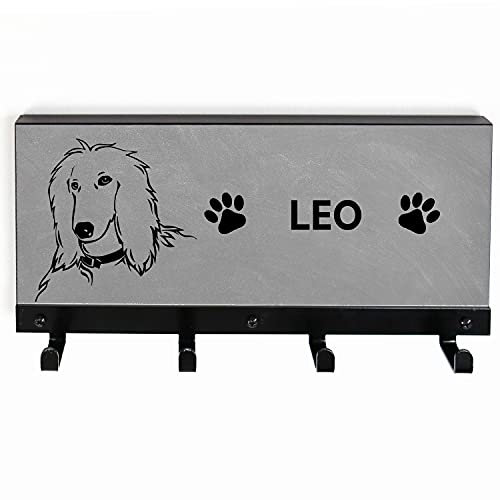 Tierisch-tolle Geschenke Personalisierte AFGHANE Leinengarderobe mit 4 Haken | Hundegarderobe | Leinenhalter mit Hundemotiv, Pfoten & und Wunschname (Betonoptik)