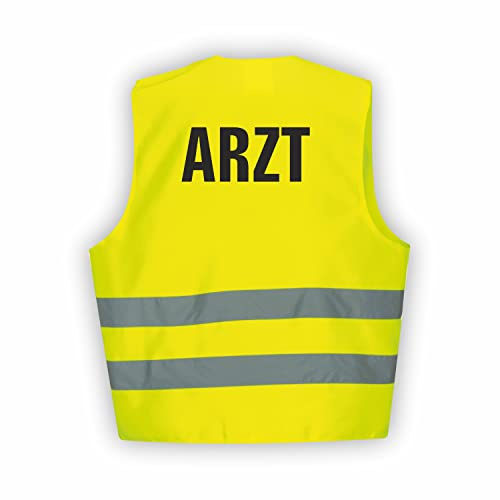 Fassbender-Druck WARNWESTEN - Sicherheitsweste GELB Warnweste nach EN ISO 20471 zertifiziert - Warn Weste für ARZT- Unisex mit hochwertigem Reflektorstreifen
