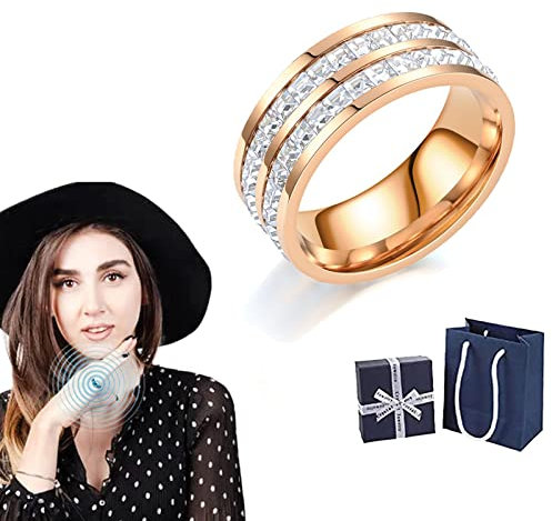 Camic VIKANDA Thermogenic Moissanite Spinner Ring,Thermogenic Moissanite Spinner Ring,Stainless Steel Diamond Rotating Spinner Ring,Relieve Anxiety Stress (Double-row Diamond-Rose Gold,10)