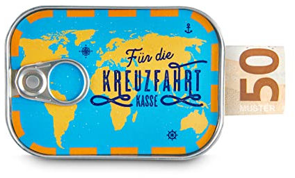 Geldgeschenk für Kreuzfahrt, Schiffsreise und Segeln - Geschenk Reisekasse für Schiff, Kreuzfahrtschiff, Weltenbummler - Sardinendose für Geld Geschenke Meer, Spardose