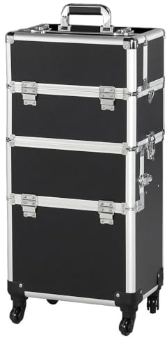 Abician Valise Maquillage Professionnel 3 en 1 Mallette Maquillage à roulettes Détachables Vanity Cosmétique Mallette Amovible avec Bandoulière Poignée Télescopique 36 × 24 × 78 cm Noir