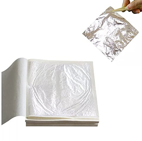 TUKNN Blattgold Imitation, Imitation Blattgold 100 Stück, Basteln Schlagmetall Kunstprojekt, Gold Leaf für Kunst, Vergoldung Handwerk, Dekoration, Möbel, Makeup Health & Spa, Möbel Dekoration, Silber