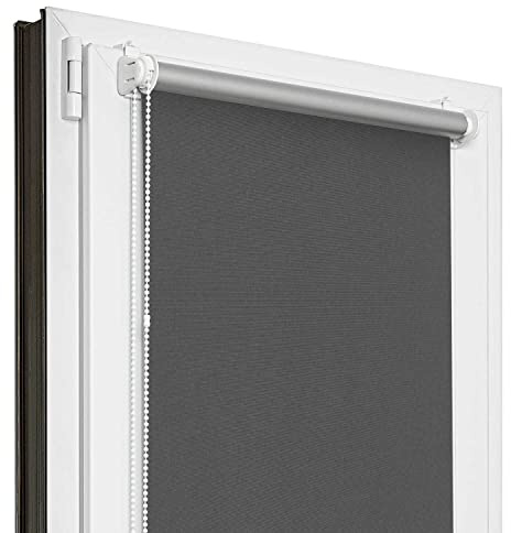 Estika Verdunklungsrollo Thermorollo ohne Bohren - 72 cm x 120 cm - Graphit - 13 Stofffarben, Rollos für Fenster ohne Bohren, Klemmfix-Rollos für Innenfenster (72 cm Stoffbreite)
