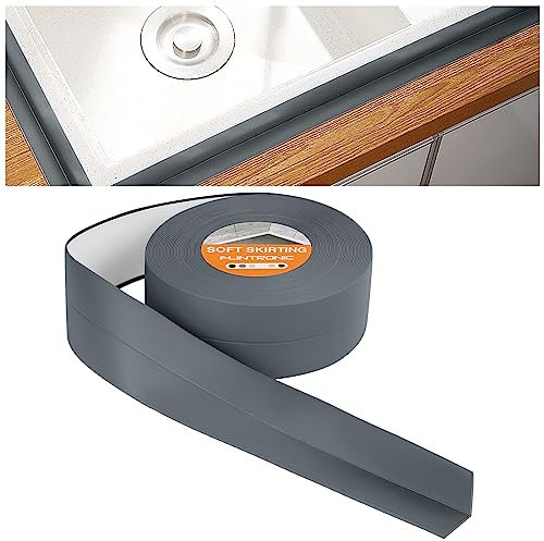 flintronic Sigillante Impermeabile, 4.5m*38mm Battiscopa Morbido PVC Sigillante Autoadesivo Nastro, Impermeabile, Antiolio e Antimuffa Utilizzato per Piastrelle da Cucina/Bagno, Mobili(Grigio Scuro)